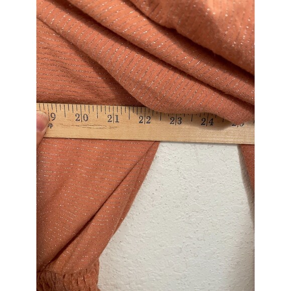 Lauren Conrad Women’s XXL Metallic Peplum Blouse Rust Orange Long Sleeve Top - Picture 7 of 8